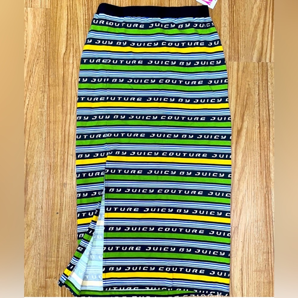 Juicy Couture Pitch Black Juicy Racer Stripe Logo Midi Skirt small